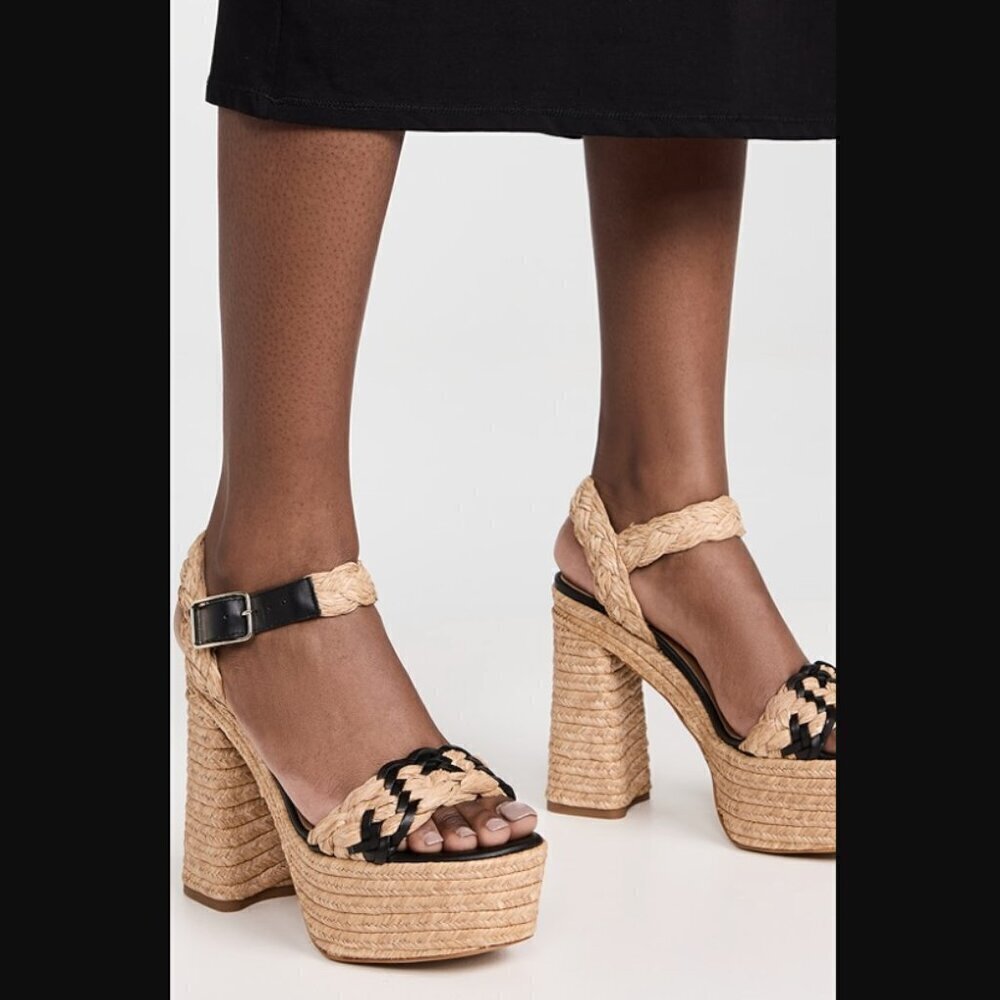 Castaner Agnes Natural & Black Woven Raffia  Tall Sandals Platform Heels 39 US 8